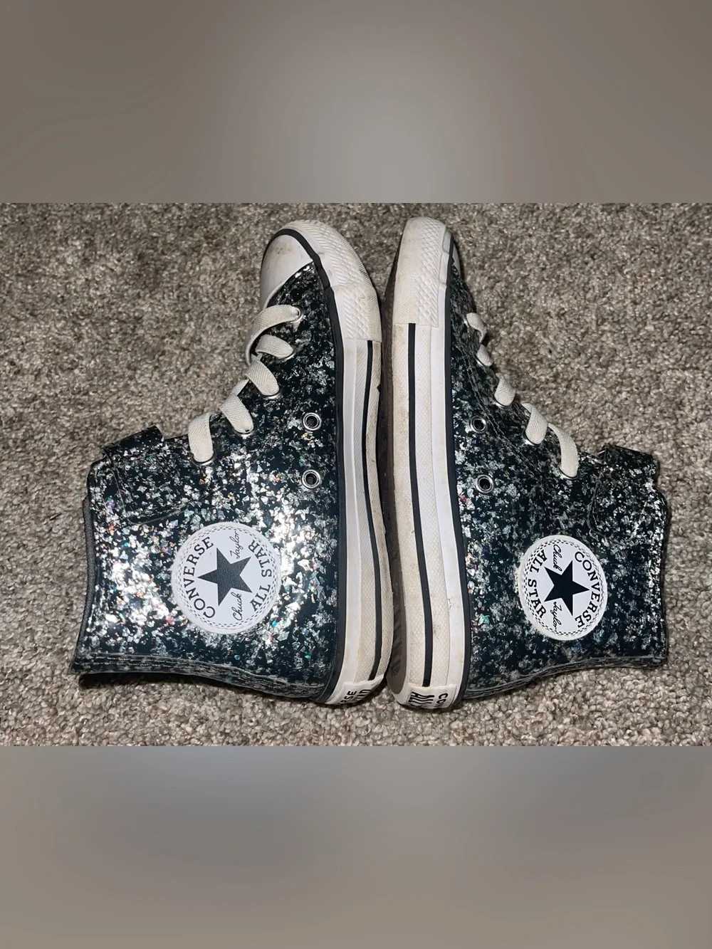 Converse Chuck Taylor All Star glitter coated black confetti Velcro